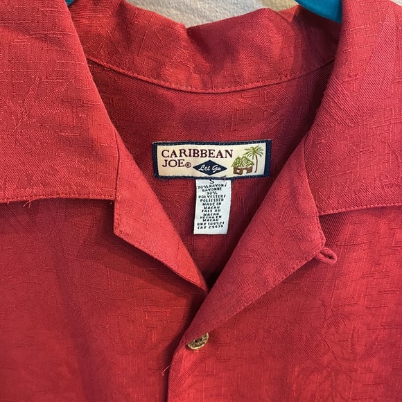 Caribbean Joe button down rayon shirt textured collared red front pocket size S - Picture 3 of 16